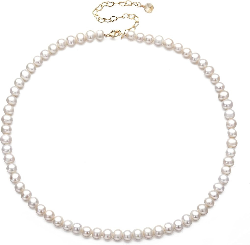 XYJZXY Collar de perlas de agua dulce genuinas con dije de oro, cadena ajustable de 18 pulgadas, ... | Amazon (US)