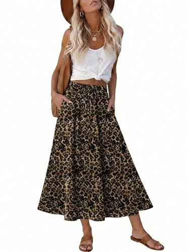 Magritta 2026 Trendy Women’s Maxi Skirt Leopard Cheetah Print Midi Length Casual High Waist Outfit Apricot Leopard X-Large Size | Amazon (US)