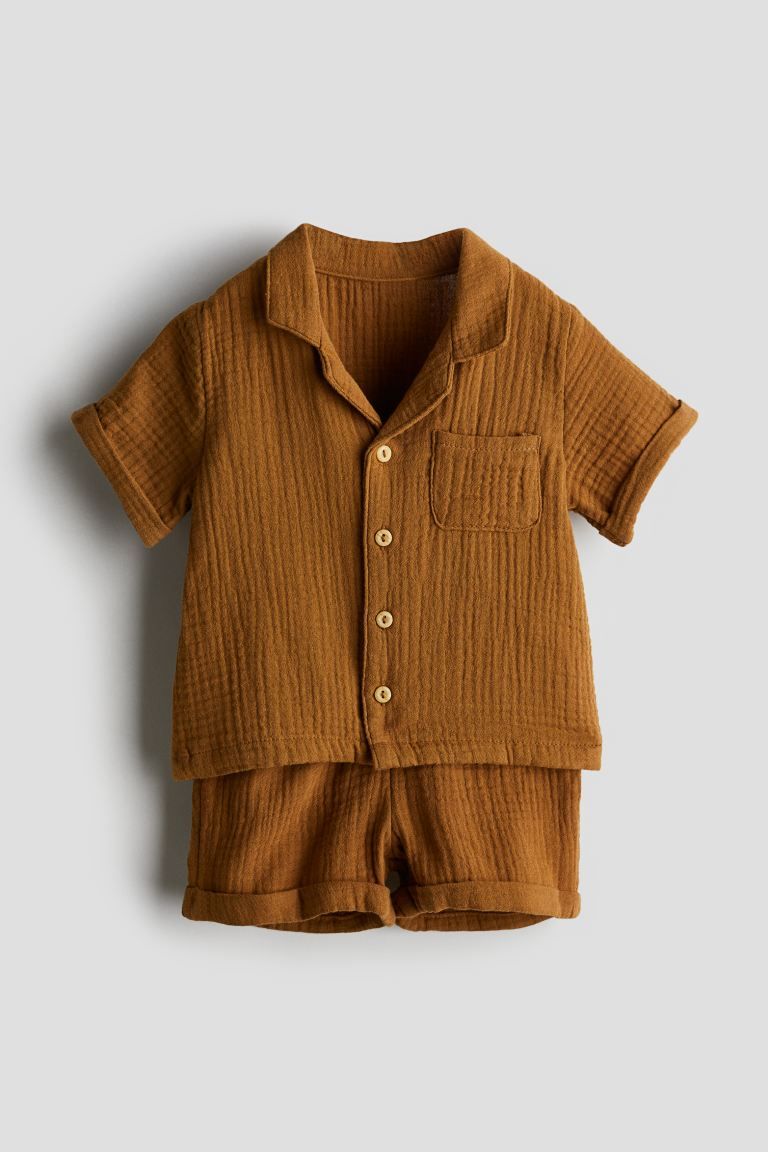 2-piece Cotton Muslin Set - Brown - Kids | H&M US | H&M (US + CA)