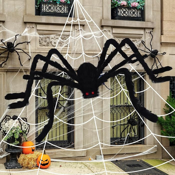 Halloween Decorations 200" Giant Web Outdoor + 59" Hairy Spider Décor | Amazon (US)