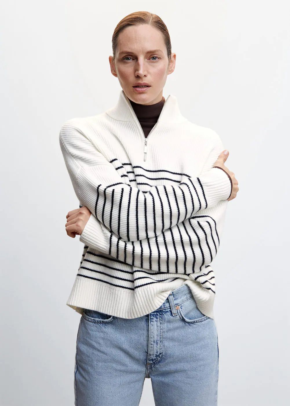 Striped sweater with zipper -  Women | Mango USA | MANGO (US)