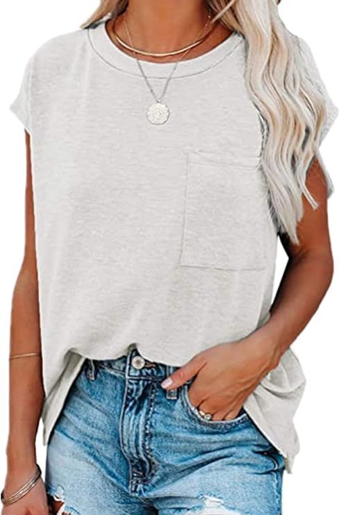 Actloe Womens Summer Tops Short Sleeve Tee Shirts Casual Loose Batwing Sleeve Shirt Top with Pock... | Amazon (US)