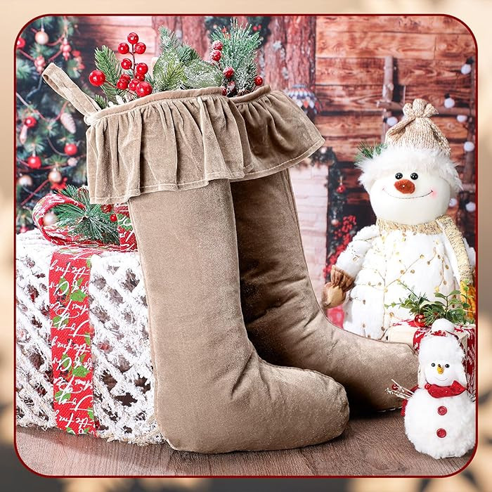 4 Pcs 11.8 x 19 Large Brown Velvet Christmas Stocking Xmas Plush Stocking Fireplace Decor Hanging... | Amazon (US)