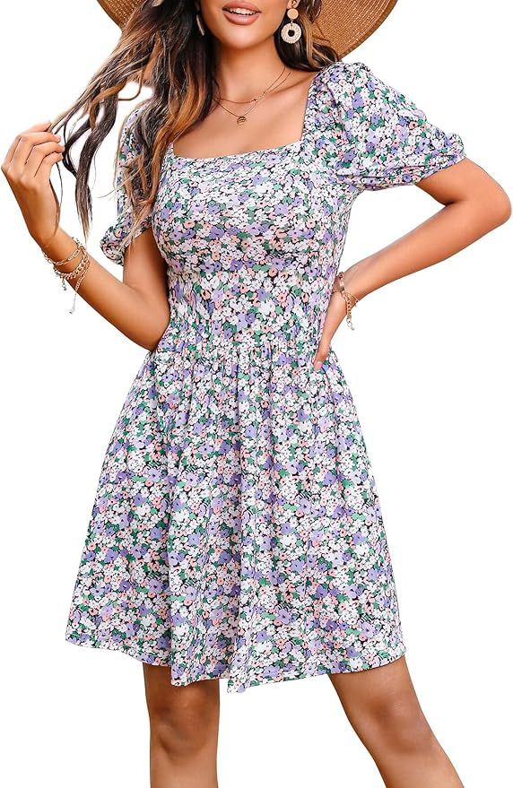 GUBERRY Women's Summer Square Neck Short Sleeve Sundresses with Pockets 2023 | Amazon (US)