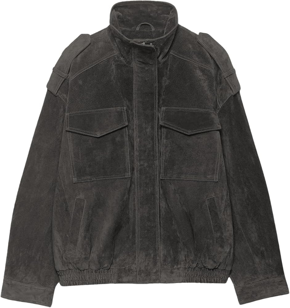 Womens Faux Suede Leather Jackets Zipper Lapel Long Sleeve Bomber Jackets Oversized Blazer Going ... | Amazon (US)