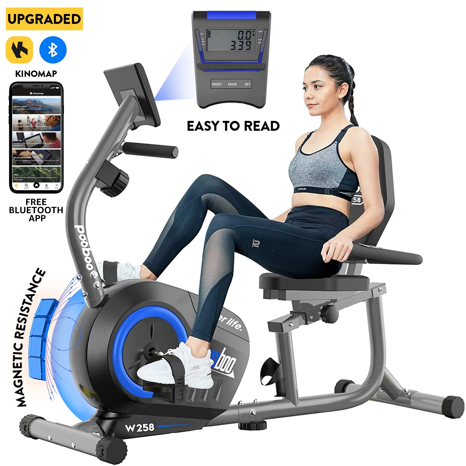 Pooboo Recumbent Exercise Bikes Sit Down Stationary Bicycle Magnetic Resistance Indoor Cycling Bi... | Walmart (US)