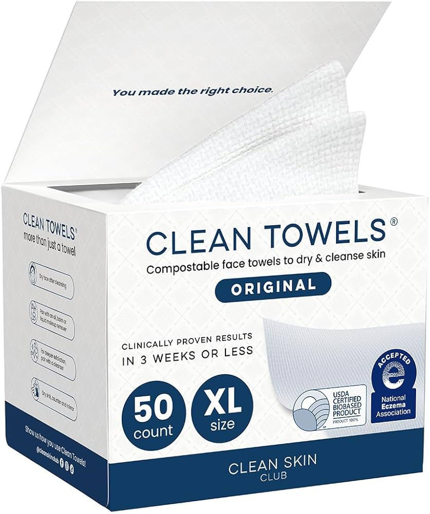 Clean Skin Club Clean Towels XL®, 100% USDA Biobased Face Towel, Disposable Face Towelette, Ecze... | Amazon (US)