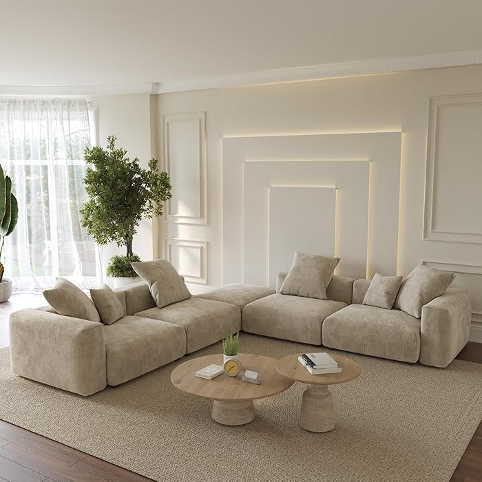 WJShome Oversized Modular Sectional Sofa with Ottomans,5 Seater Corduroy V Shaped Reversible Corn... | Amazon (US)