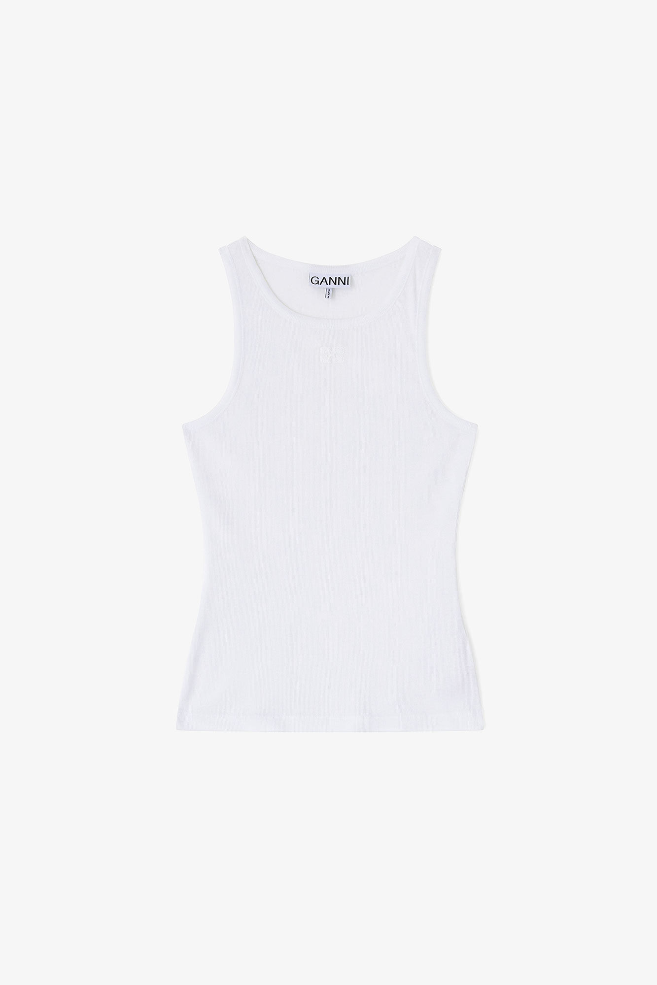 White Soft Cotton Rib Tank Top | Ganni