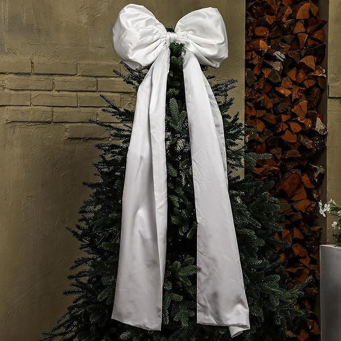 20 x 47 Inches Christmas Tree Topper White Bow Extra Large Satin Bows Decorations for Home Christ... | Amazon (US)