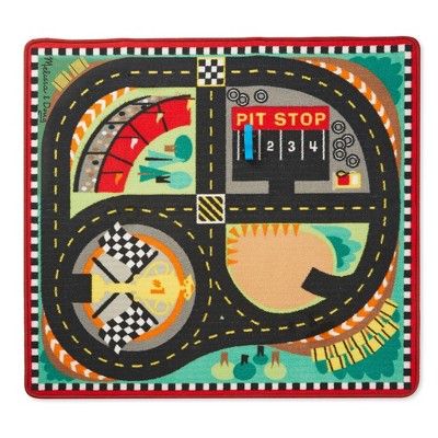 Melissa & Doug Round the Speedway Race Track Rug With 4 Race Cars (39 x 36 inches) | Target