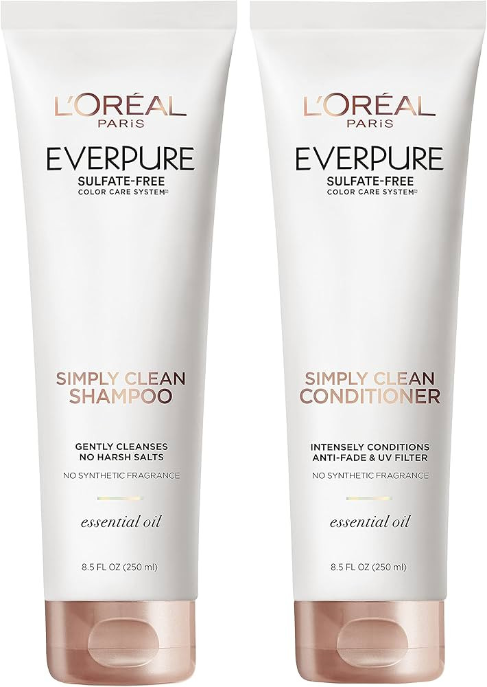 L'Oreal Paris EverPure Sulfate Free Simply Clean Shampoo and Conditioner Set, Hydrating Hair Care... | Amazon (US)
