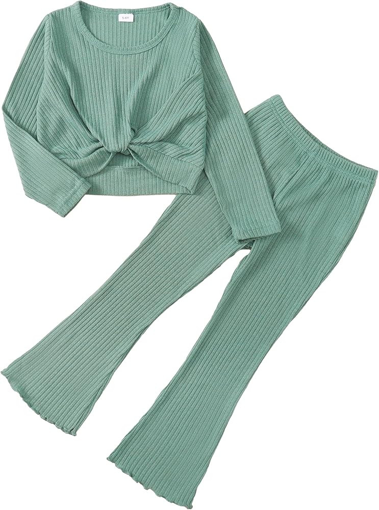 Girls 2 Piece Clothes Twist Front Top and Bell Bottom Pants Set Kids Thin Sweater Fall Outfits Se... | Amazon (US)