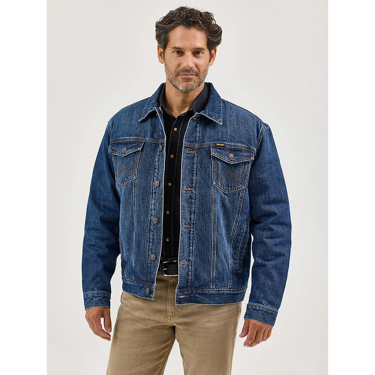 Men's Wrangler Retro® Sherpa Lined Western Denim Jacket in Blue Shadow | Wrangler
