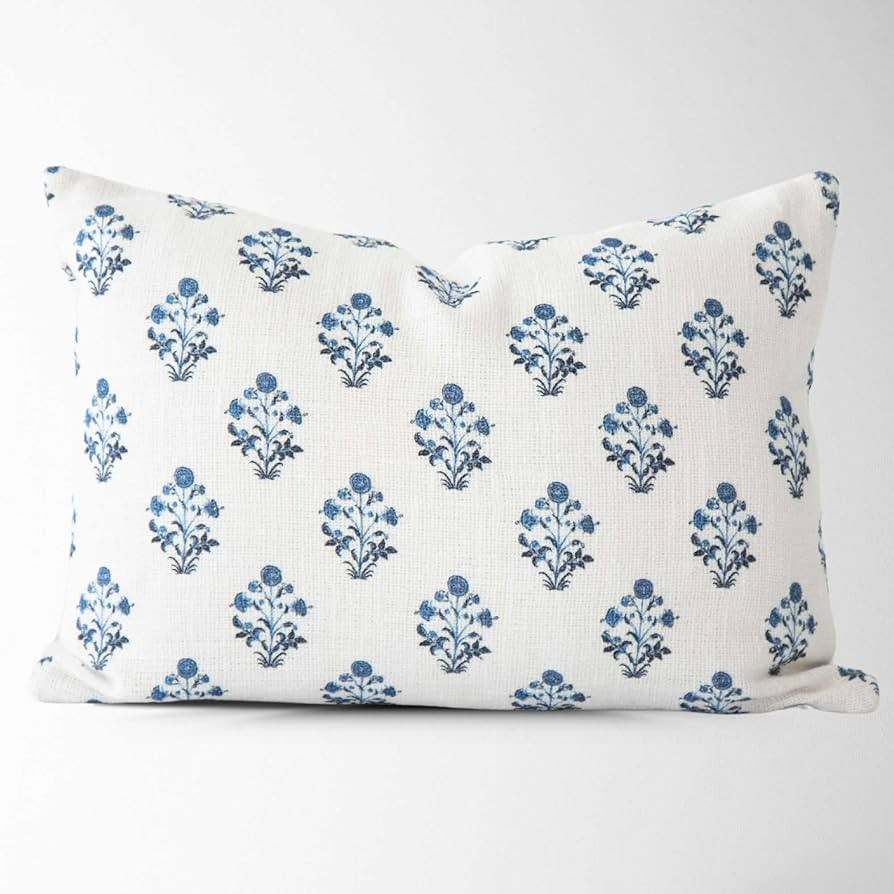 Isabella Floral Block Print Pillow Cover 14x20 – 100% Cotton & Linen Designer Throw Pillow Cove... | Amazon (US)