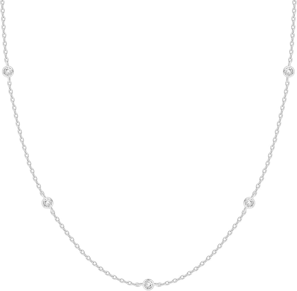 PAVOI 14K Gold Plated Station Necklace | Simulated Diamond BTY Necklace | Womens CZ Chain Necklac... | Amazon (US)