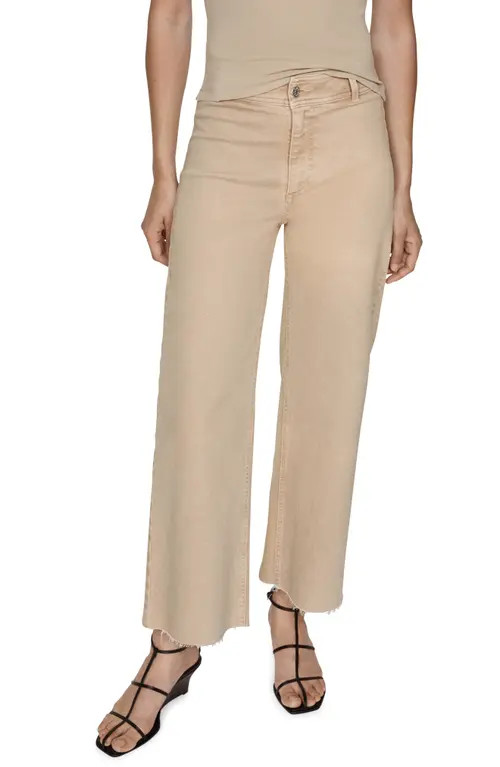 MANGO Raw Hem Flat Front Wide Leg Jeans in Sand at Nordstrom, Size 8 | Nordstrom