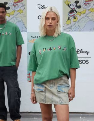 ASOS DESIGN Disney unisex oversized t-shirt with Mickey Mouse & Friends prints in washed green | ASOS (Global)