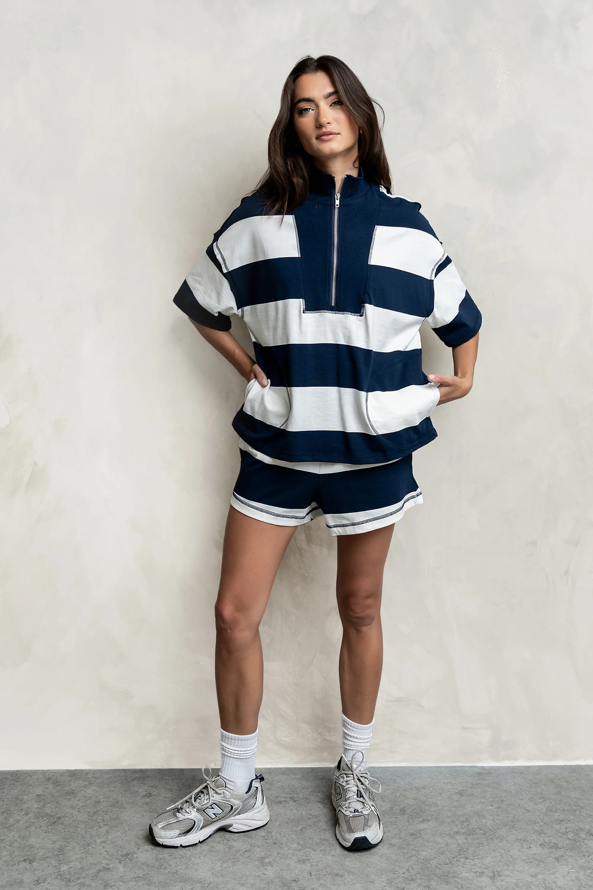Farah Striped Quarter Zip Top in Navy | Böhme US