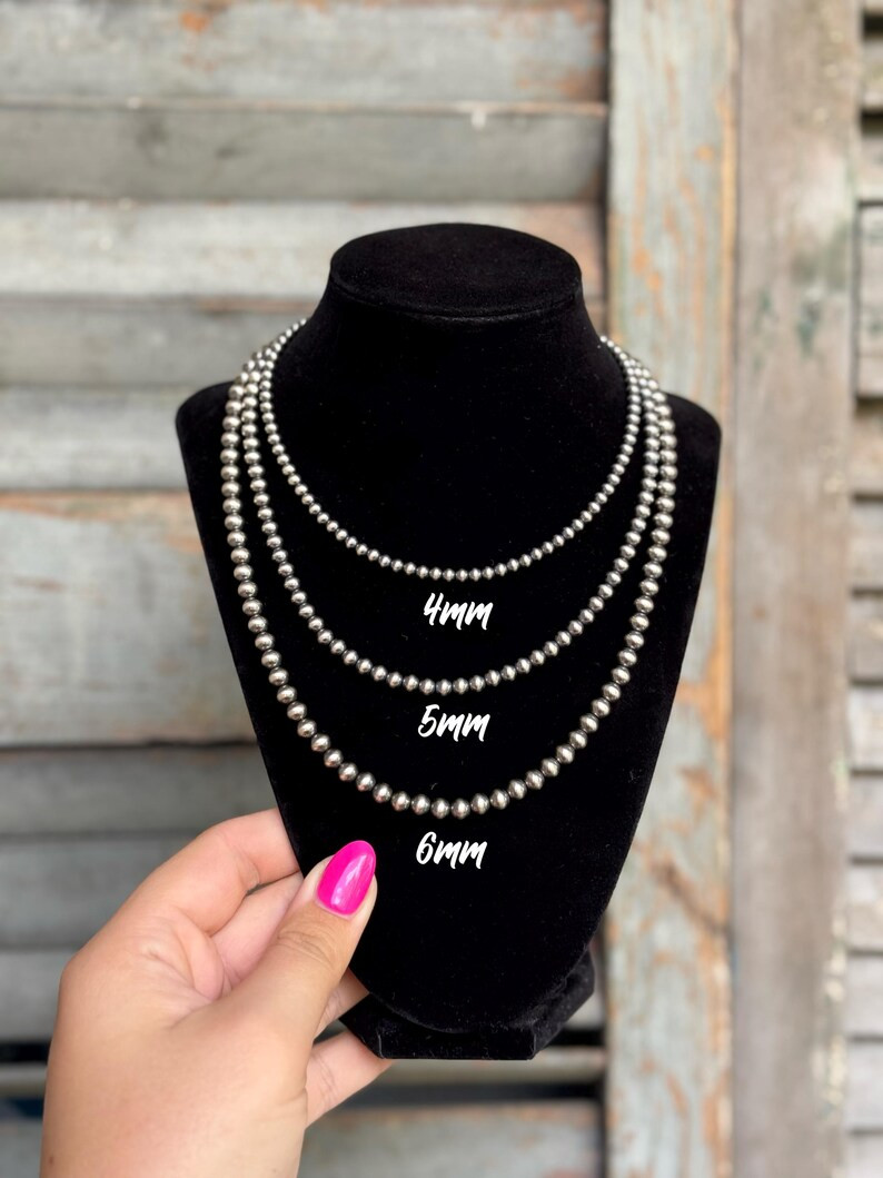 4mm/5mm/6mm Authentic Sterling Silver Navajo Pearl Necklace With Paperclip Extender Chain, Real N... | Etsy (US)