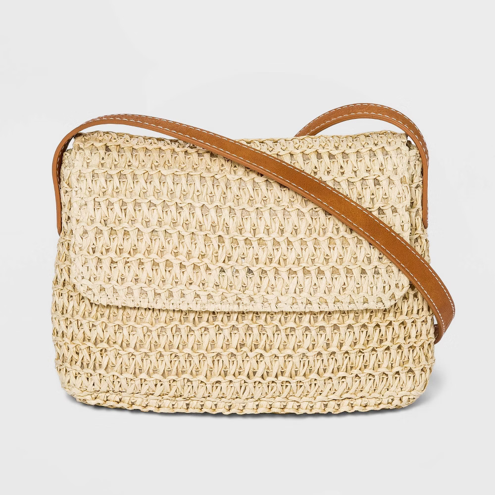 Straw Flap Magnetic Closure Crossbody Bag - Universal Thread Natural | Target