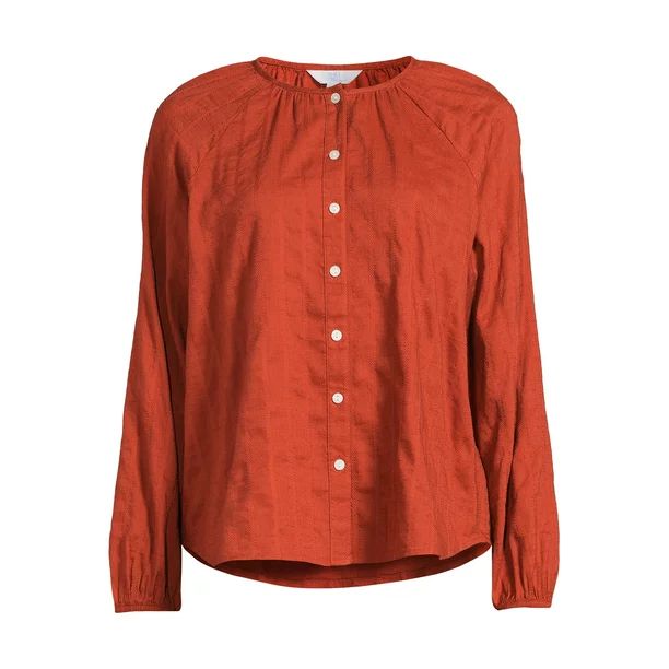 Time and Tru Women's Button Front Blouse with Long Sleeves, Sizes XS-XXXL | Walmart (US)
