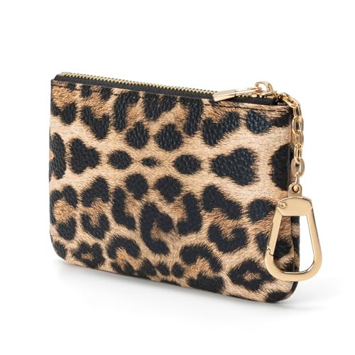 LARENNT Leopard Print Coin Purse with Keychain - PU Leather Small Coin Pouch Key Pouch Small Card Holder Keychain Wallet Change Purse for Women and Men (Golden Leopard) | Amazon (US)