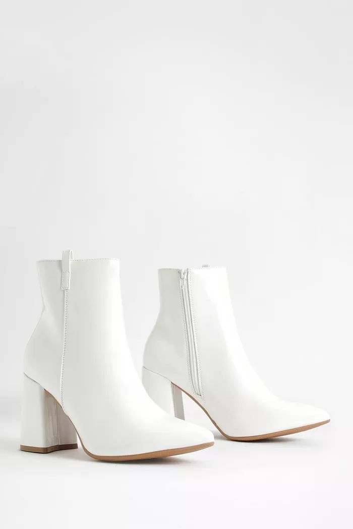 Wide Fit Textured Patent Block Heel Boots | Boohoo.com (UK & IE)