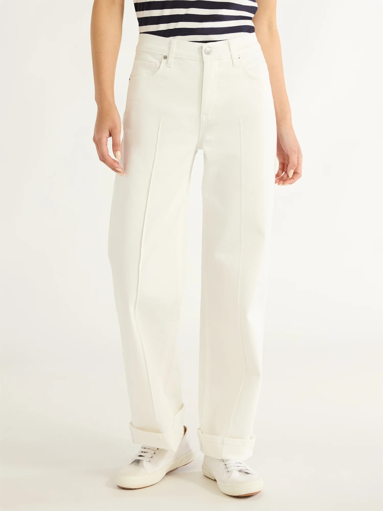 Free Assembly Women's Wide Leg High Rise Pintuck Jeans, 29” Inseam, Sizes 0-20 - Walmart.com | Walmart (US)