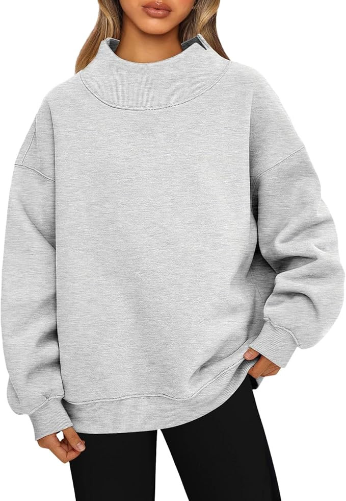 Women's Oversized Mock Neck Sweatshirt, Mock Neck Sweatshirt Women, Slit Mock Neck Oversized Swea... | Amazon (US)