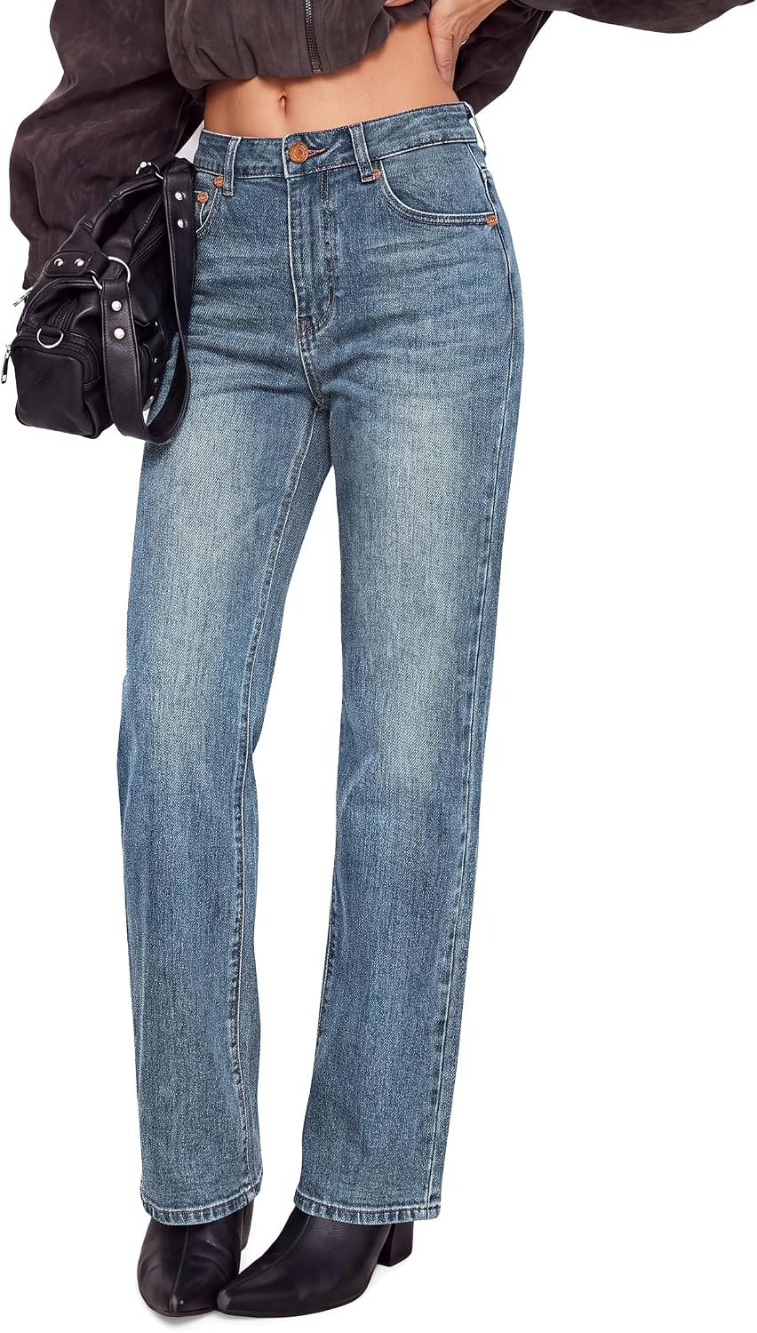 PRETTYGARDEN Womens Jeans Straight Leg Stretchy Relaxed Fit Wide Leg Jean | Amazon (US)