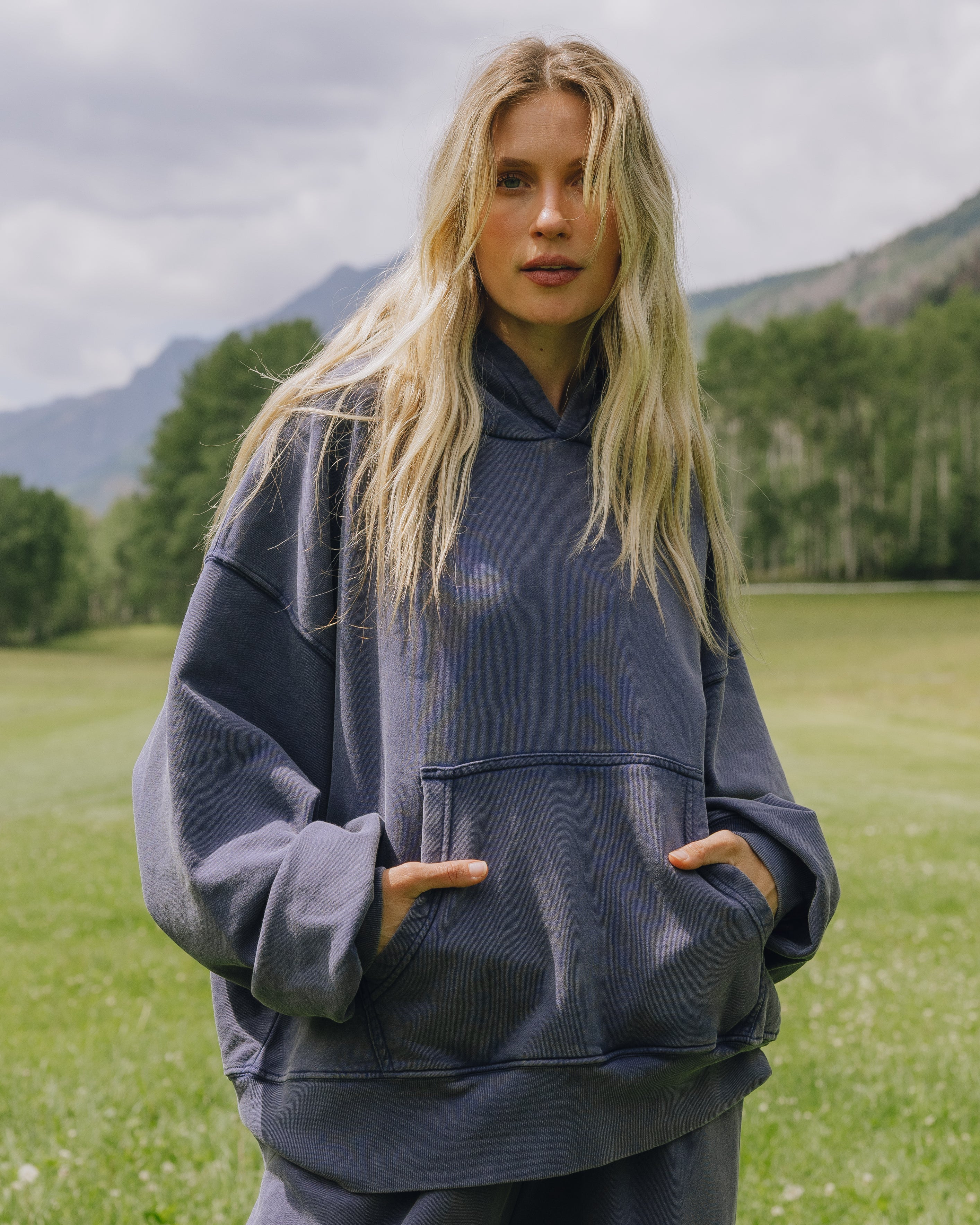 Unisex Oversized Hoodie - Sunbleached Navy with Bandana Patch | Daily Drills LLC