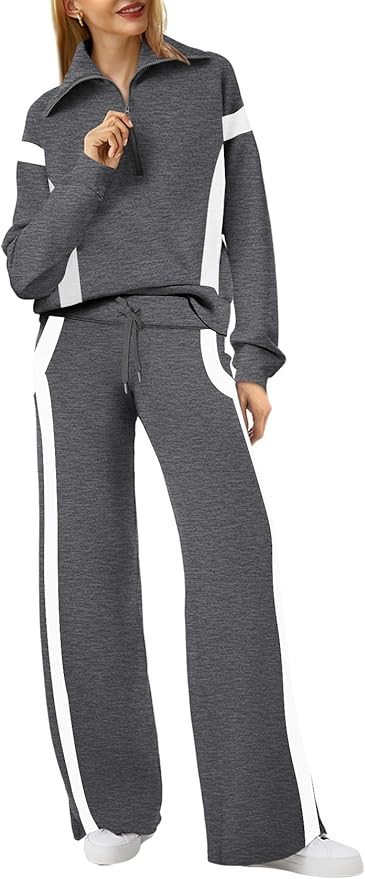 XIEERDUO Lounge Sets For Women 2024 Half Zip Sweatshirt And Wide Leg Sweatpant 2 Piece Outfits Sw... | Amazon (US)