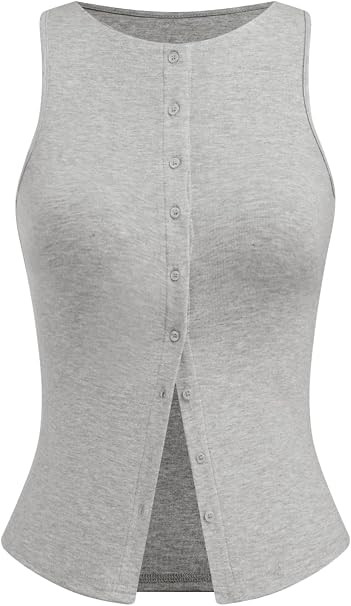 CIDER Women Button Down Tank Tops Sleeveless Ribbed Slim Fit Crop Vest Top Summer Going Out Tank ... | Amazon (US)