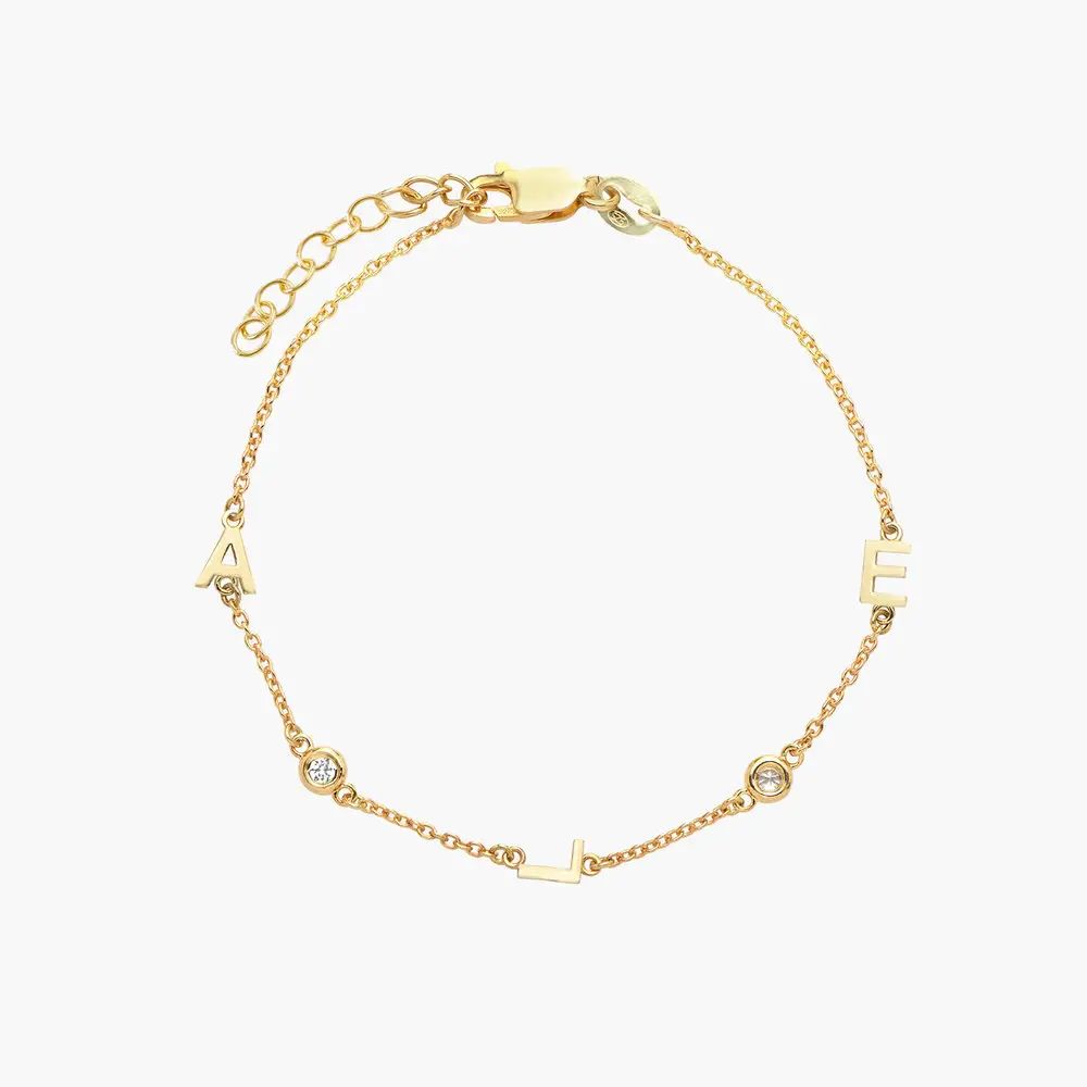Inez Initial Bracelet/Anklet with Diamond - Gold Plated | Oak & Luna (US)