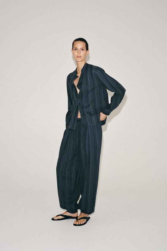 Zara - Zw Collection Striped Shirt With Frog Fastening - Indigo - Xl - Woman | Zara UK