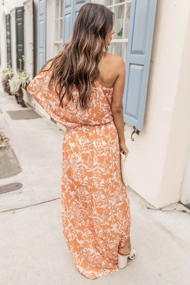 Found My Forever Rust Floral One Shoulder Maxi Dress | Pink Lily