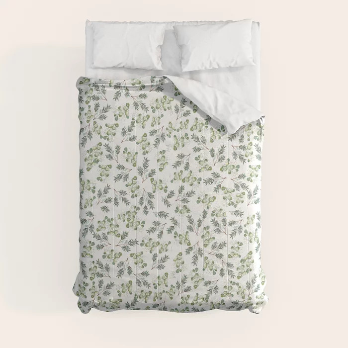 Winter Branches and Juniper Berries on White Comforter | Society6