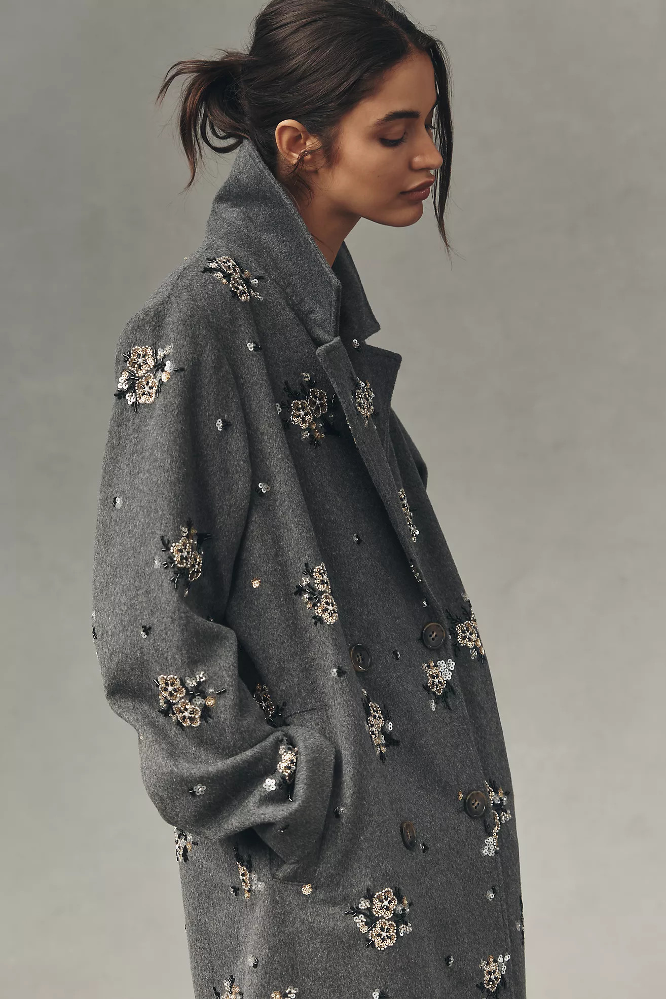 By Anthropologie Embellished Wool Blend Coat | Anthropologie (US)