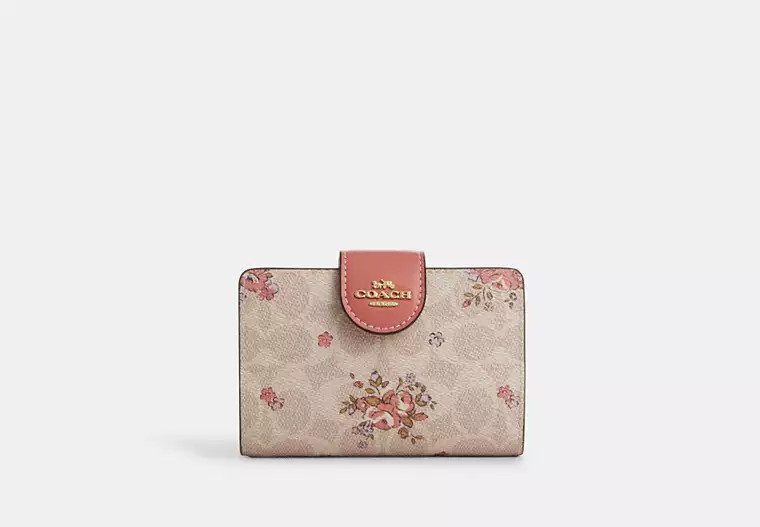 Medium Corner Zip Wallet In Signature Canvas With Floral Print | Coach Outlet US