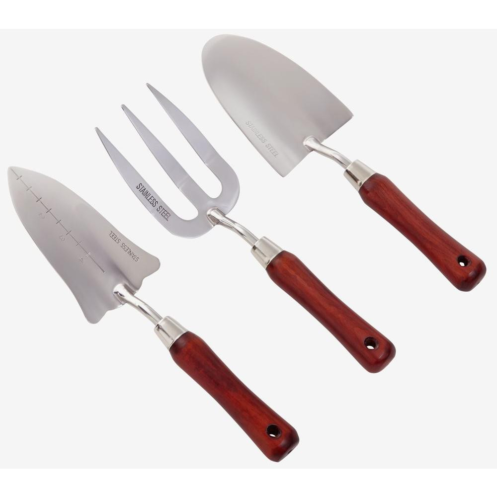 Stainless Steel Gardening Tool Set with Rosewood Handles (3-Piece) | The Home Depot