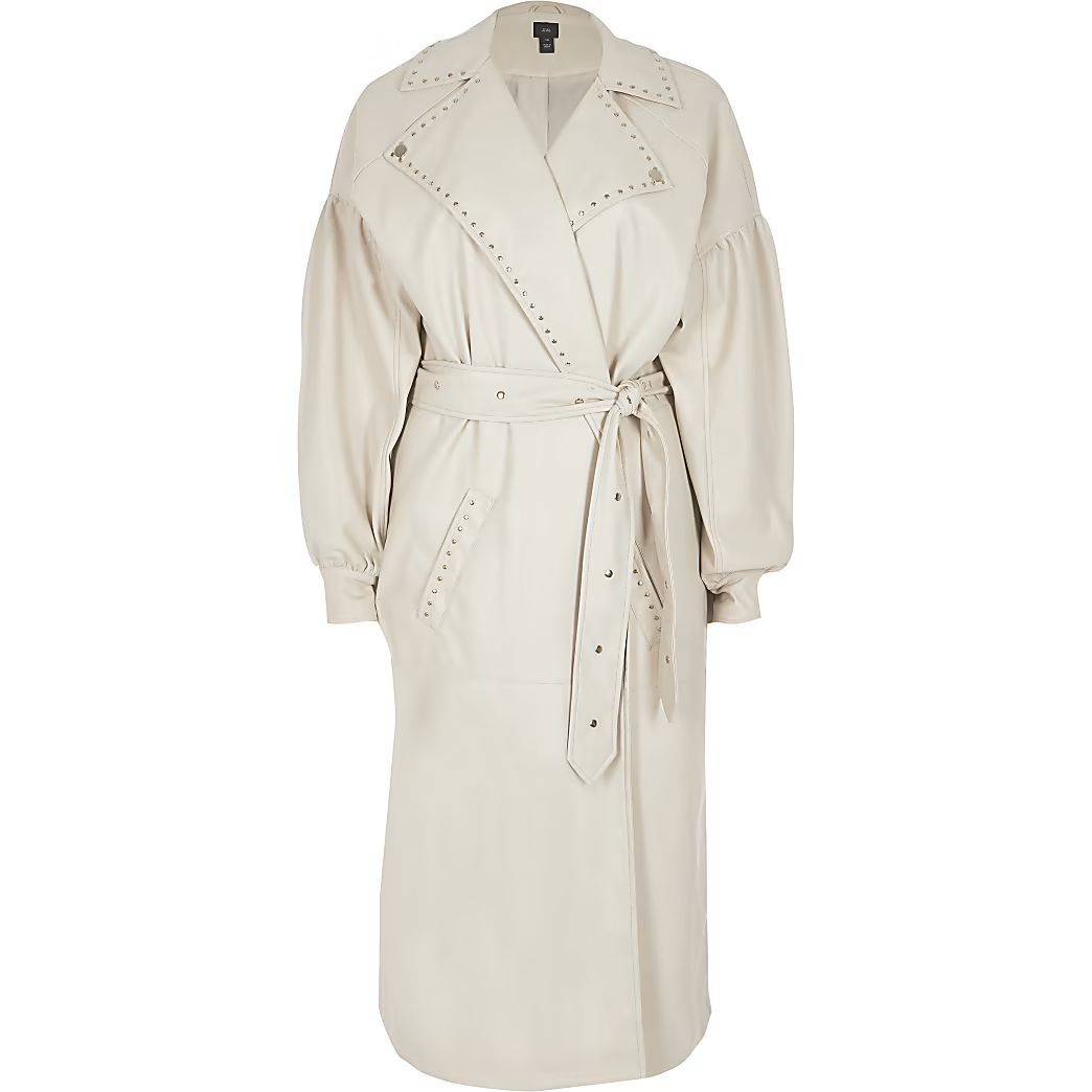 White faux leather studded belt trench coat | River Island (UK & IE)