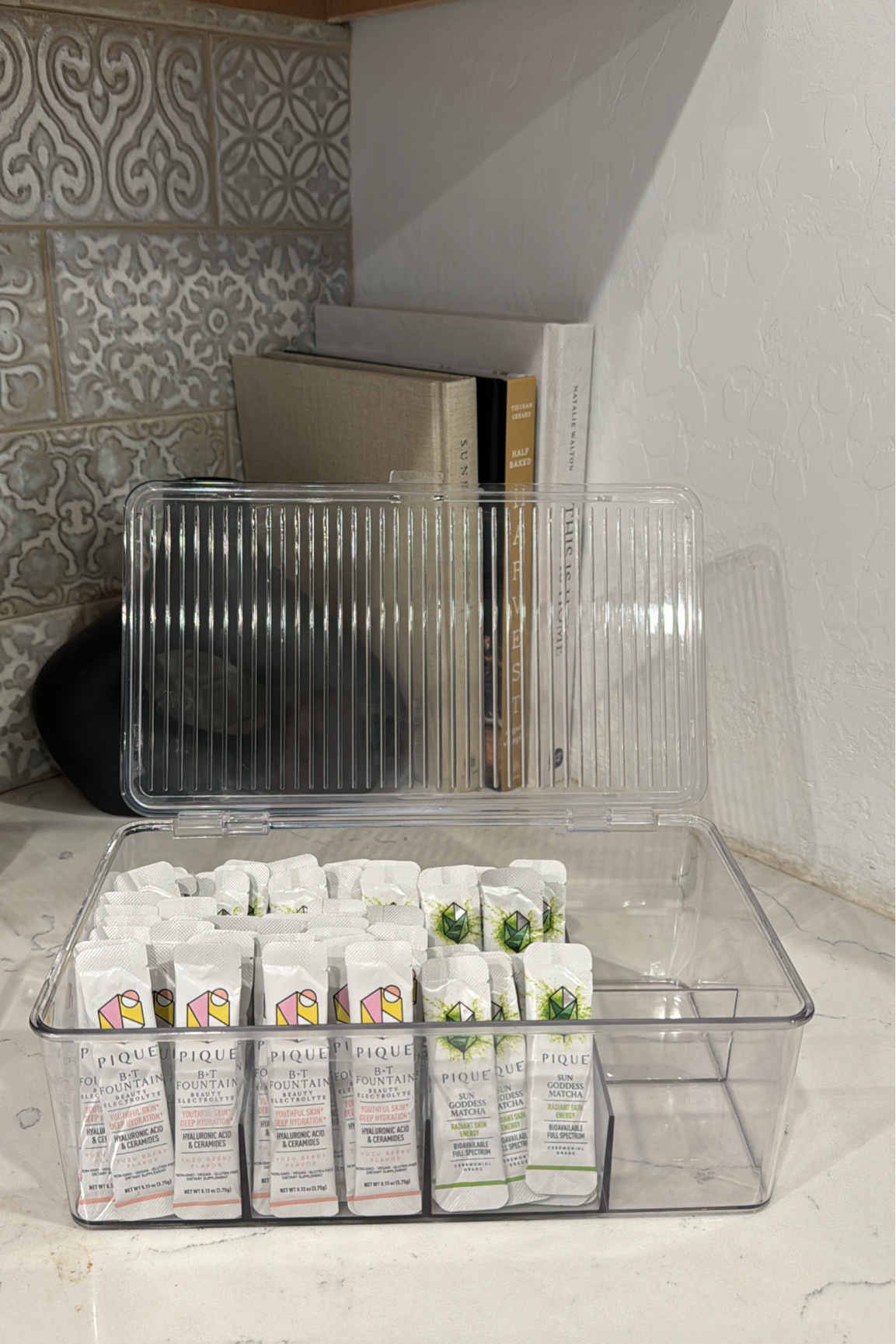 Can’t live without these! This is the best tasting matcha I’ve found! And the electrolytes are so good!!

Tea organizer // matcha // drinks // Amazon home // kitchen finds // organizer// organization 