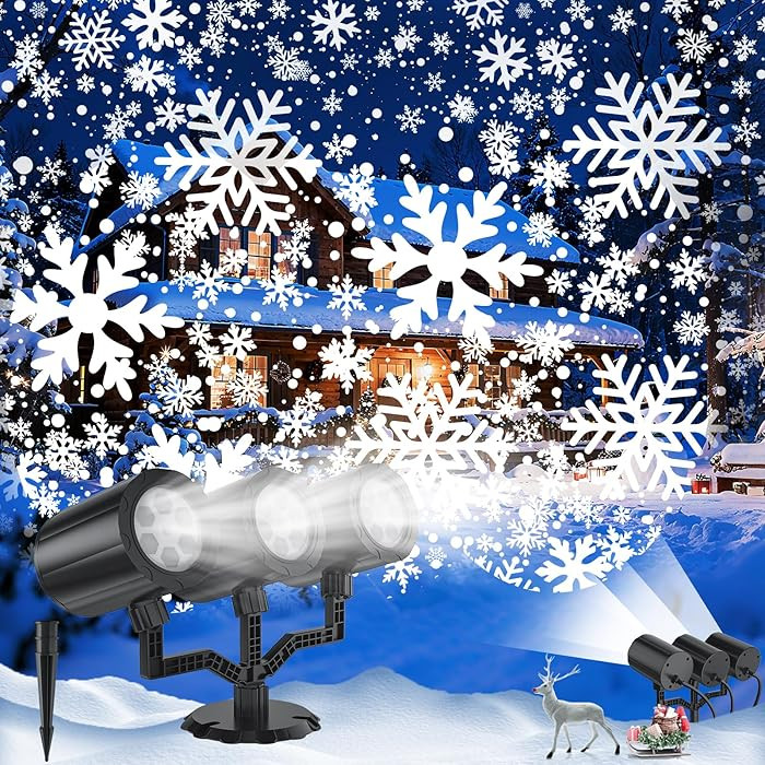 Christmas Projector Lights Outdoor, 2025 Upgraded Triple Head Snowflake Projector High Brightness... | Amazon (US)