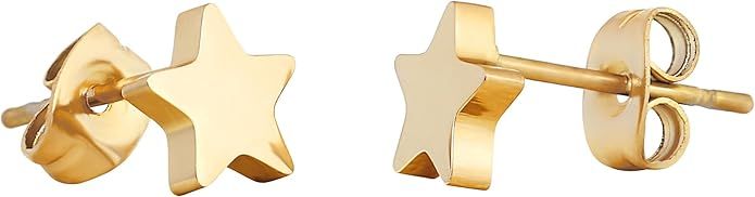 ELBLUVF Stainless Steel 18K Gold Rosegold Women Crescent Moon and Star Lucky Hoop Drop Dangle Stu... | Amazon (US)