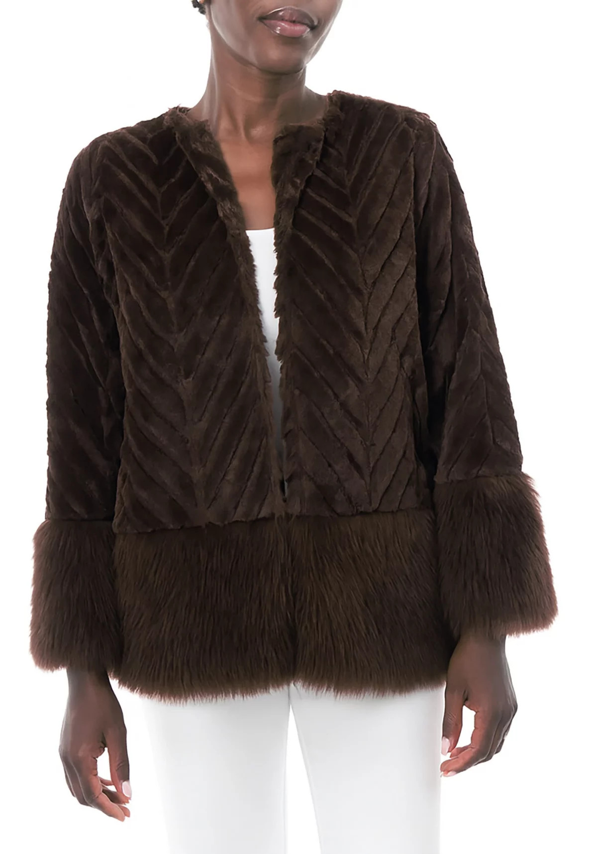 Nina LeonardChevron Faux Fur Jacket | Belk