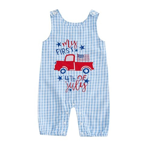 FYBITBO Newborn Baby Boy 4th of July Outfit My First 4th of July Romper Usa Onesie 4th/Fourth of July Overalls Clothes (Blue, 3-6 Months) | Amazon (US)