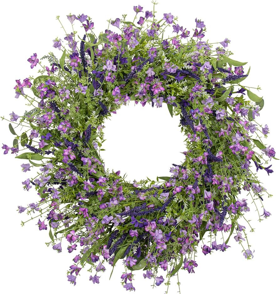 LLZLL Spring Wreaths for Front Door, 22 Inch Violet Daisy Lavender Wildflower Artificial Floral W... | Amazon (US)