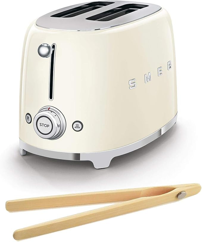 Smeg TSF01CRUS 50's Retro Style Toaster Bundle with Bamboo Tongs - (Cream) 2 Slice | Amazon (US)