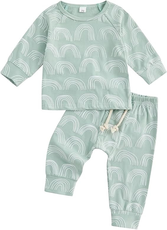 Toddler Baby Girl Boy Rainbow Print Outfits Fall/Winter Newborn 2 Pcs Clothing Sets Long Sleeve C... | Amazon (US)